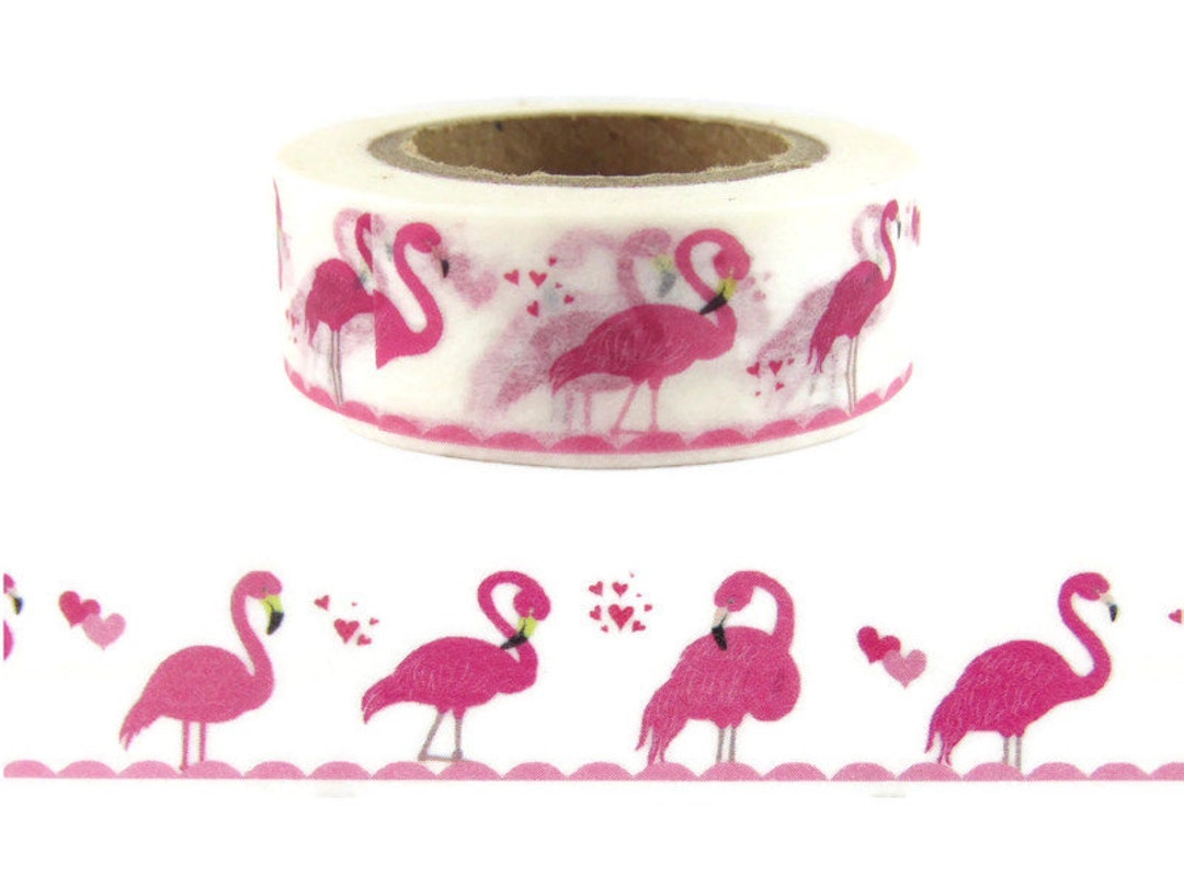 Pink Flamingo Washi Tape, Pink Bird Washi Tape, Animal Washi Tape, Full