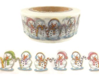 Washi Tape Snowman with Candy Cane Christmas Washi Tape, Full Roll - 1505