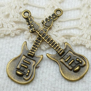 Electric Guitar Charm Pendant, Bronze Guitar Charm 5 A47 image 3