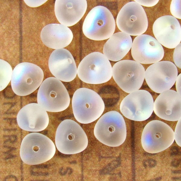 6x4mm Frosted Cystal AB Rounded Triangle Glass Bead, White Shimmer Luster Bead (30) - BM1