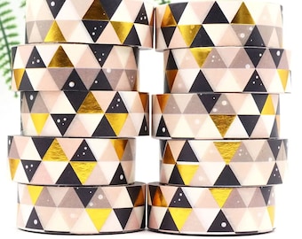 Washi Tape Gold Triangle, Black Triangle Washi Tape,  Full Roll - O
