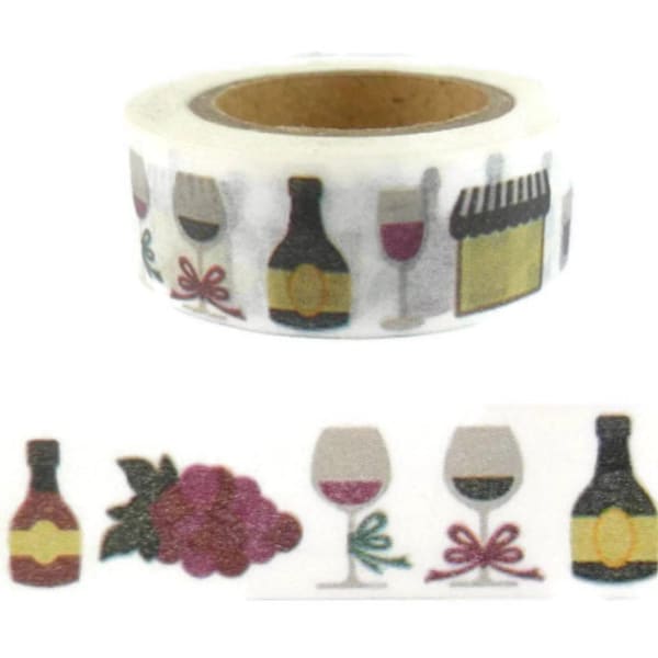 Washi Tape Wine Lover, Wine Bottle Grapes Washi Tape,  Full Roll - O2277