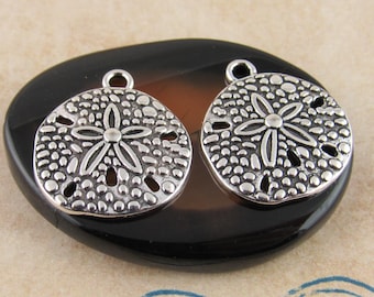 19mm Small, Silver Tone, Sand Dollar Charms, Pendants  (6) - S156