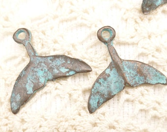 Rustic, Patina Whale Tail Two Sided Charm Pendant, Mykonos Casting Charms (2) - X0229 - M17