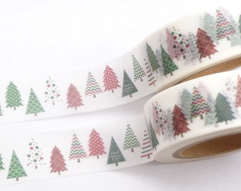 Washi Tape Washi Tape Green and Red Christmas Tree Washi Tape, Full Roll - 756
