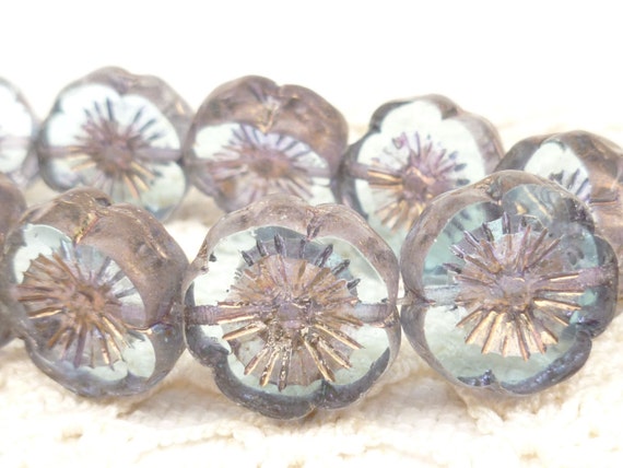 Perline Di Vetro Ceco A Forma Di Rosa Selvatica - Opalino Blu Zaffiro Con Lavaggio Platino - 14 Mm - 12 Perline - Italia - Foto 4