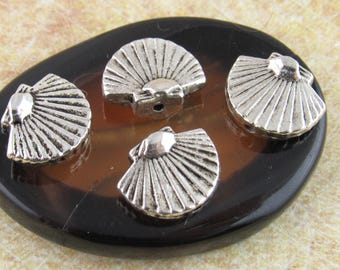 12mm Fan Shell Bead Charm, Shell Spacer Bead Antiqued Silver (6) - SF105