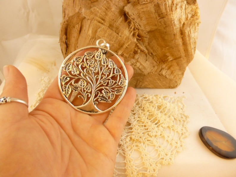 Large, Very Detailed, Filigree Leaves Tree Pendant, Antiqued Silver (1 ...