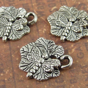 Dragonfly Charm, Lily Pad Charm, Antique Silver Tone (6) - S40