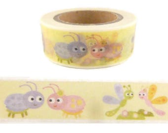 Washi Tape Baby Shower, Adorable Pink and Blue Bugs Washi Tape, Full Roll - FF1734