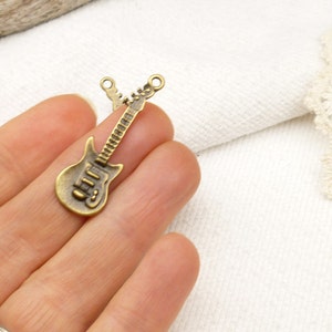 Electric Guitar Charm Pendant, Bronze Guitar Charm 5 A47 image 4