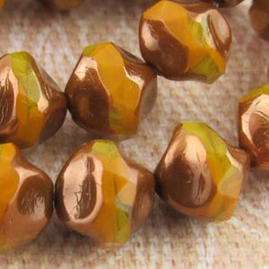 9mm Yellow Gold Baroque Czech Glass Beads, Metallic Bronze Czech Glass Beads (7 or 15) - 0855/CEN