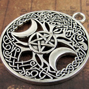 39mm Pentacle Pendant, Celtic Triple Moon Pendant, Pentagram Star Pendant,  (2) - S77