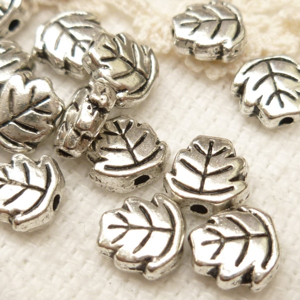 Silver Leaf Spacer Beads, Maple Leaf Metal Beads, Oak Leaf Spacer Beads, Leaves Beads Antique Silver (20) - SF41