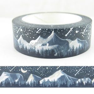 Washi Tape Foil Mountains, Metallic Shooting Star Washi Tape, Winter Washi Tape,  Full Roll - CWWTS-2