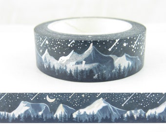 Washi Tape Foil Mountains, Metallic Shooting Star Washi Tape, Winter Washi Tape,  Full Roll - CWWTS-2