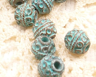 7mm Ornate, Bali-style Round Spacer Bead, Rustic, Patina Beads, Mykonos Casting Beads (6) - M40