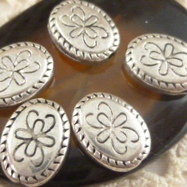 Floral Oval Metal Spacer Bead, Ornate, Fancy, Flower Design (8) - SF106