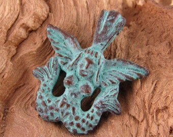 Patina Mermaid Pendant, Blue Mermaid Charm, Patina Siren Pendant, Mykonos Casting (2) - M115