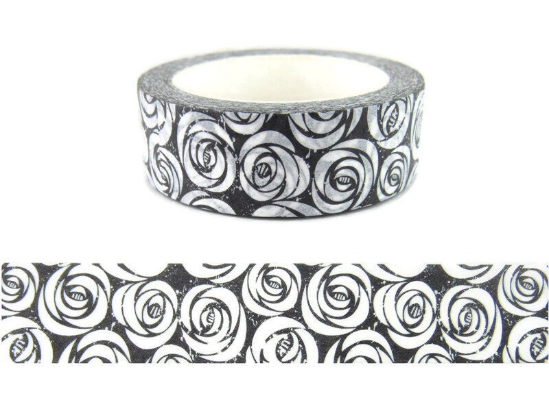 CWWTS-22 Black and White Swirl Flower Washi Tape 36 Sample Washi Tape or Full Roll Washi Tape Black Flower CWWTS-22 Black and White Swirl Flower Washi Tape 36 Sample Washi Tape or Full Roll Washi Tape Black Flower