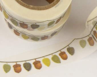 Washi Tape Acorn and Leaves Streamer Washi Tape, Full Roll - DD775