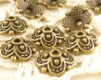 8mm Antique Bronze Flower Bead Caps Victorian Look (20) - A1