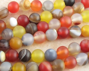 8mm Frosted Agate Beads, Mixed Gemstone Beads Strand,  Matte Carnelian Stone Beads, Earth Tone Gemstone Beads (24)