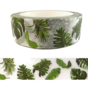Washi Tape Realistic Green Leaves Washi Tape, Philodendron, Fern Leaf Washi Tape, Full Roll - CWWTS-1