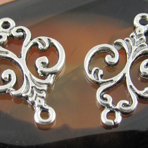 Silver Tone Swirl Filigree Charm,  Ornate Victorian Style Connector Charms (10)  - SF3