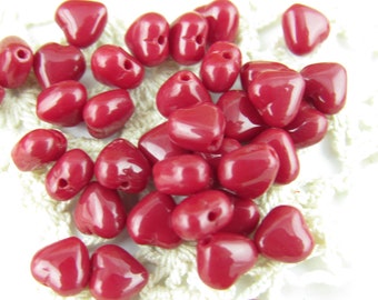 6mm Blood Red Heart Glass Beads,  Czech Heart Spacer Beads (20) - BM2