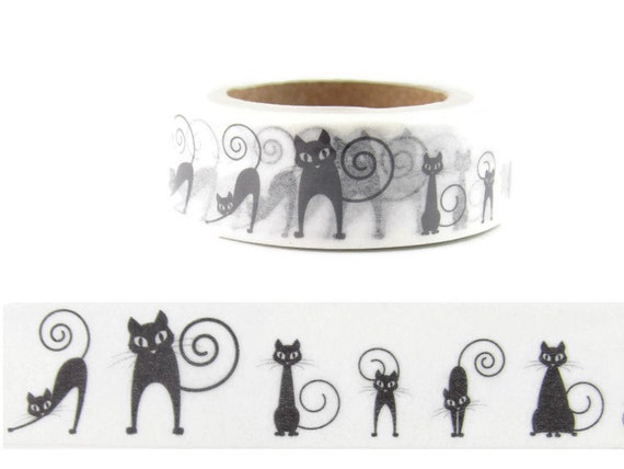 Washi Tape, Black Cat Washi Tape, Halloween Cat Washi Tape, Full Roll -  CWWTS-9