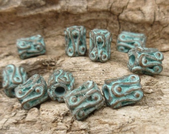 7mm Serpentine Barrel Spacer Bead, Rustic, Patina Beads, Mykonos Casting Beads (6) - M61