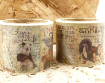 Washi Tape 30mm Wide Washi Tape, Panda, Cockatoo Squirrel, Vintage Print Washi Tape - 2301