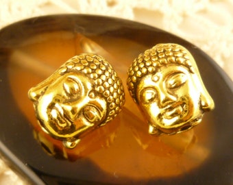 Buddha Spacer Beads, Buddha Head, Gold Tone, Two Sided (4) - G4