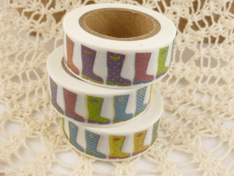 QQ1483 Washi Tape Multicolor Rain Boots Shoes Washi Tape 36 Sample Washi Tape or Full Roll
