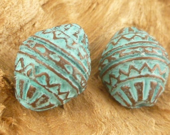 Bicone Tribal Bead, Rustic, Patina, Mykonos Casting Beads (1) - M86 - X5241