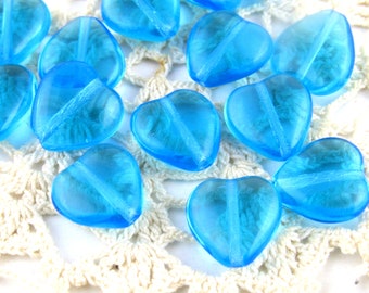 12x11mm Blue Glass Heart Czech Beads (20) - BM2