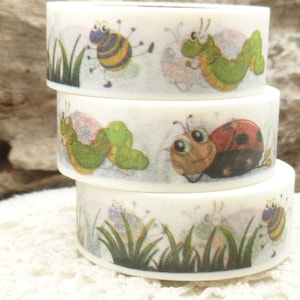 Washi Tape Ladybug, Caterpillar, Spider Meadow Nature Washi Tape, Full Roll - K772