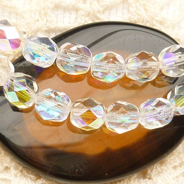 6mm Clear Transparent Borealis Firepolished Faceted Round Czech Glass Beads (25)