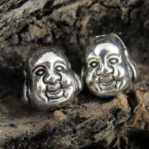 Buddha Head Spacer Beads, Buddha Head Charm, Antiqued Silver, Two Sided (4) - SF60