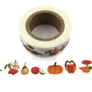 Herbst Washi Tape, Ernte Washi Tape, Erntedankfest Kürbis Hagebutten Pilz Birne Apfel Washi Tape, Volle Rolle - L2273