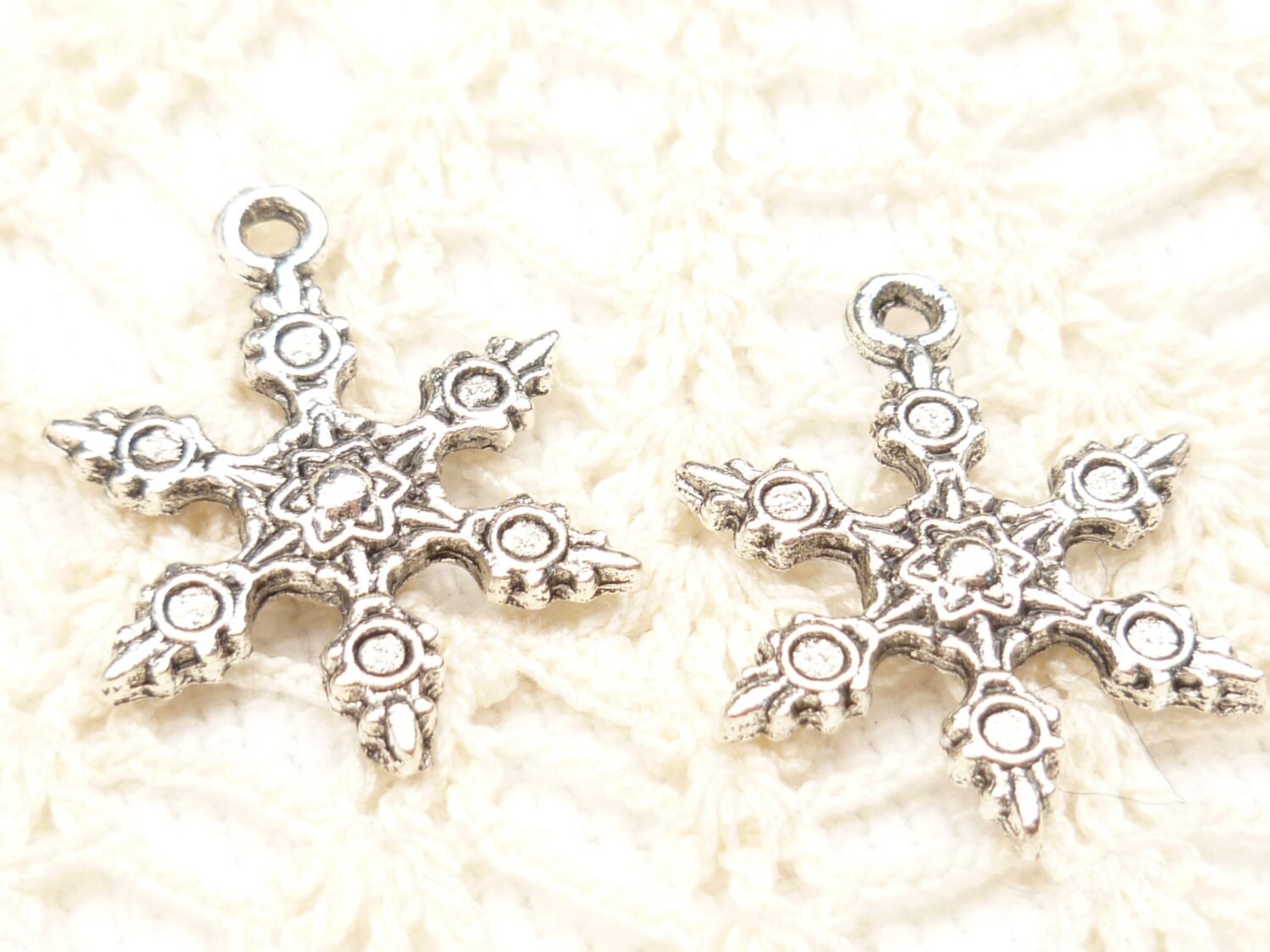 Enamel Snowflake Charms Winter White Enameled Snowflakes Christmas Charms Holiday Jewelry Supplies 21x17mm