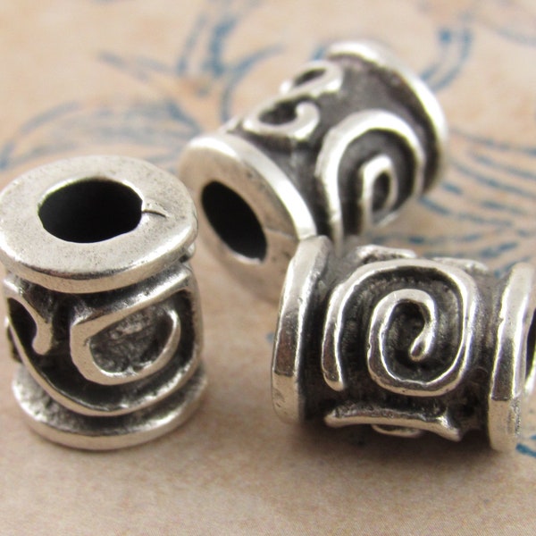 10x8mm Ornate Swirl Barrel Bead, Large Hole Pewter Bead, Mykonos Casting Beads (4) - M76 - X0059