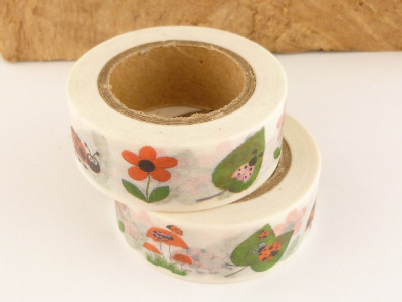 Washi Tape Ladybug Flowers Washi Ta e, Mushrooms, Nature Washi Tape, 36 Sample Washi Tape or Full Roll - L1679