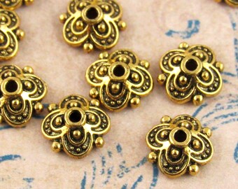 8mm Antiqued Gold Ornate Bead Caps, Victorian Look Bead Cap, Vintage Look Bead Cap, (10) - G6