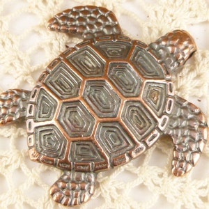 44mm Large Rustic Copper Tone Turtle Pendant , Animal Pendant, Mykonos Casting  - M102 - X5607