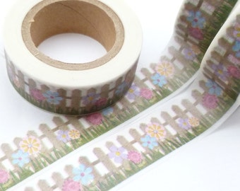 Washi Tape Flowers and Fence Garden Washi Tape, Full Roll - Z607