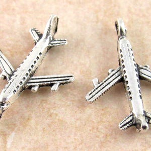 3-D Jet Airplane Charms, Antique Silver (6) - S118