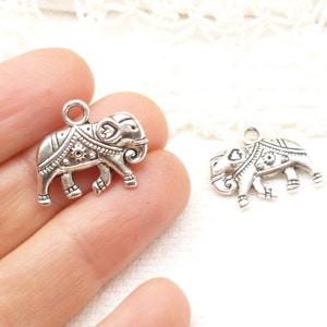 Silver Tone Elephant Charms, Indian Decorated Elephant Charms, 3D Elephant Charms, 4 S119 image 4