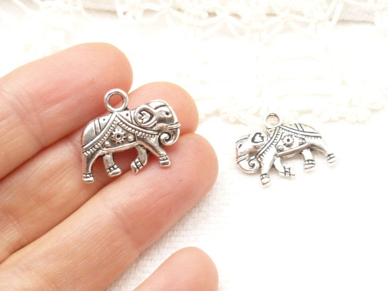 Silver Tone Elephant Charms, Indian Decorated Elephant Charms, 3D Elephant Charms, 4 S119 image 4